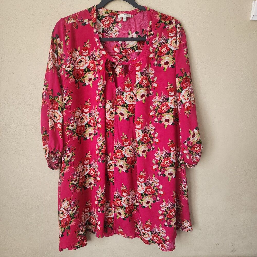 Jodifl Pink Boho Tunic Dress Size Large Cottagecore Romantic Whimsical Floral
